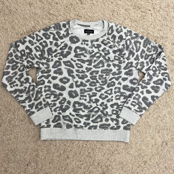 Lucky Brand Womens Gray Long Sleeve Cheetah Leopard Print Pullover Sweatshirt - Picture 1 of 7